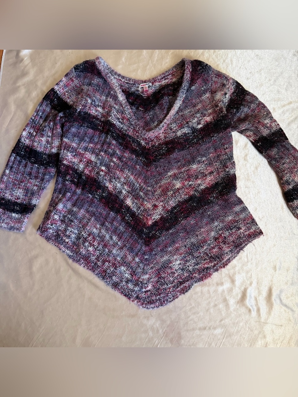 Women’s BONGO PLUS Size 2X Purple Black Gray Striped Knit V-Neck Pullover